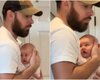 Молодой отец попытался успокоить ребенка танцем: выражение его лица говорит само за себя
