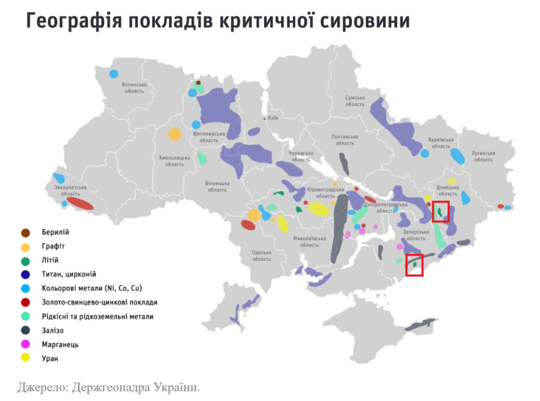 Карта депозитів літію в Україні 