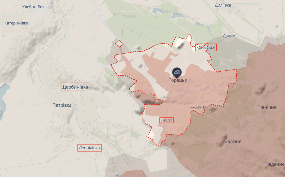 Торецьк, Кримське, Забалка, Щербинівка, Леонідівка, Торецький напрямок, карта бойових дій