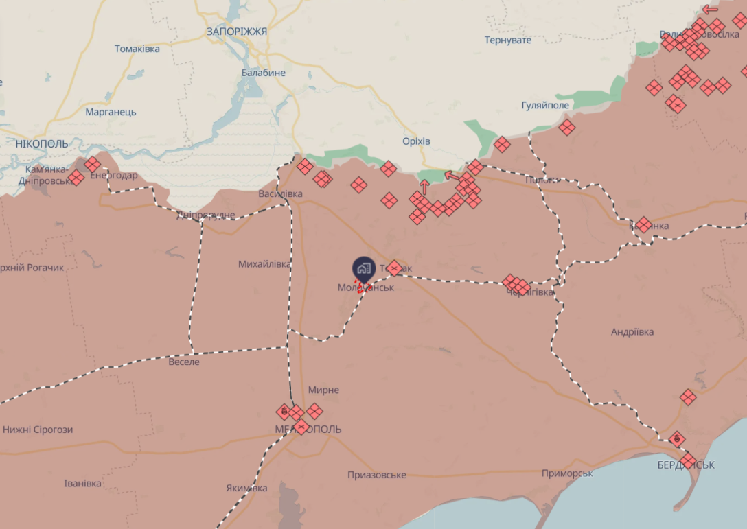 Молочанськ, Запорізька область, Запорізький напрямок, карта, мапа, DeepState