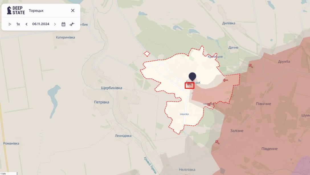 Наступ РФ, Торецьк, 7 листопада, карта
