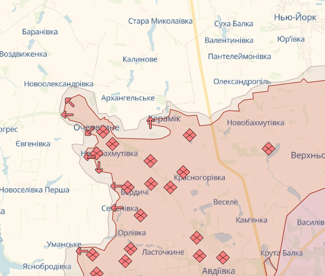 Ситуація на Донецькому відтинку, карта