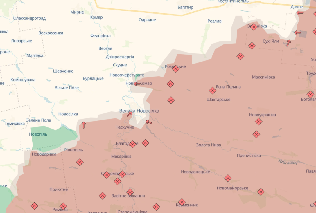 наступ РФ, Велика Новосілка, наступ РФ на Донбасі, ситуація на фронті, карта