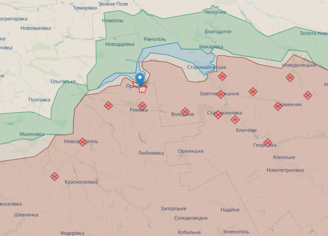 Бої в районі Приютного та Урожайного Скрин deepstatemap.live.