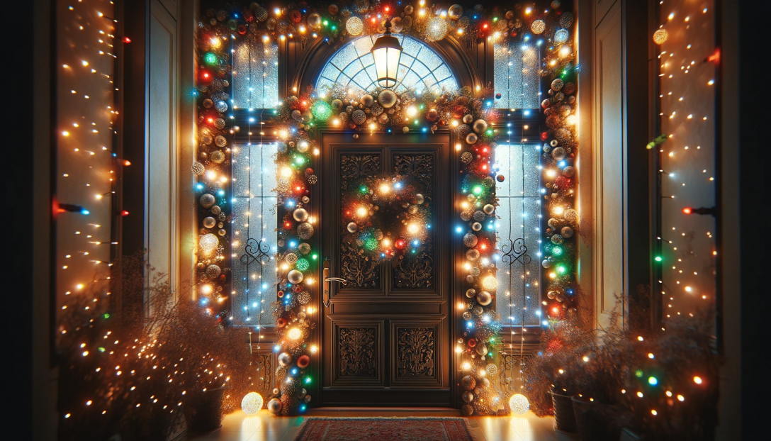 New Year's decor, Christmas decorations, how to decorate a door for Christmas.  how to decorate a house for the new year
