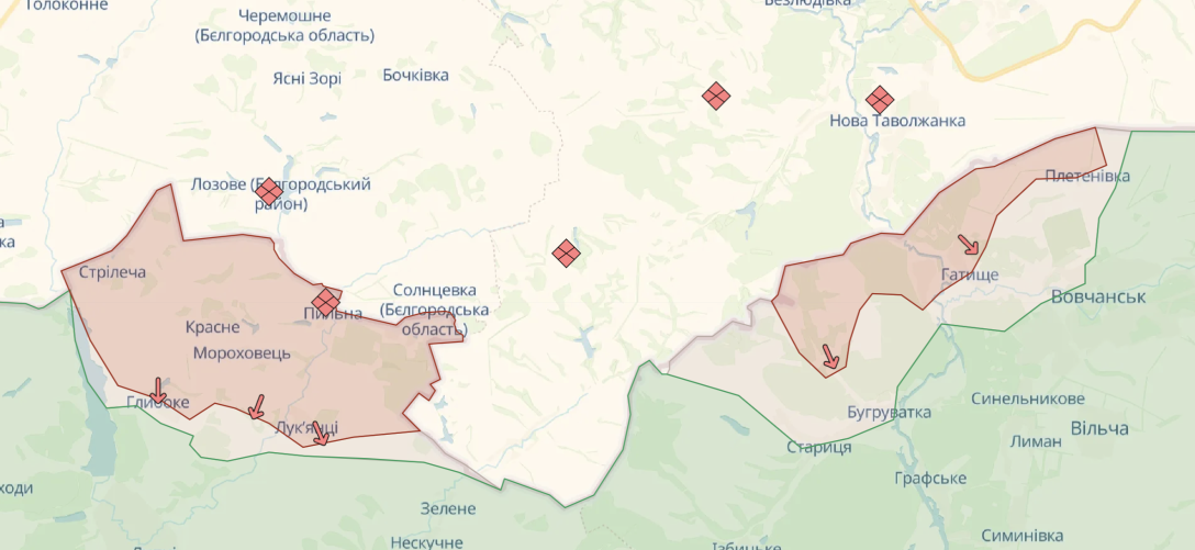 Карта бойових дій у Харківській області