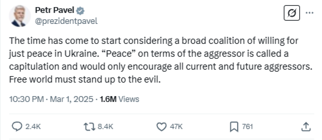 президент Чехии, Петр Павел, коалиция за мир в Украине, коалиция помощи Украине