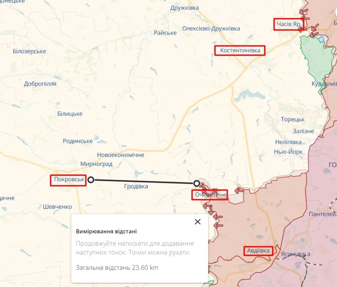 Боевете на изток, Покровск и Константиновка, карта, 29 април