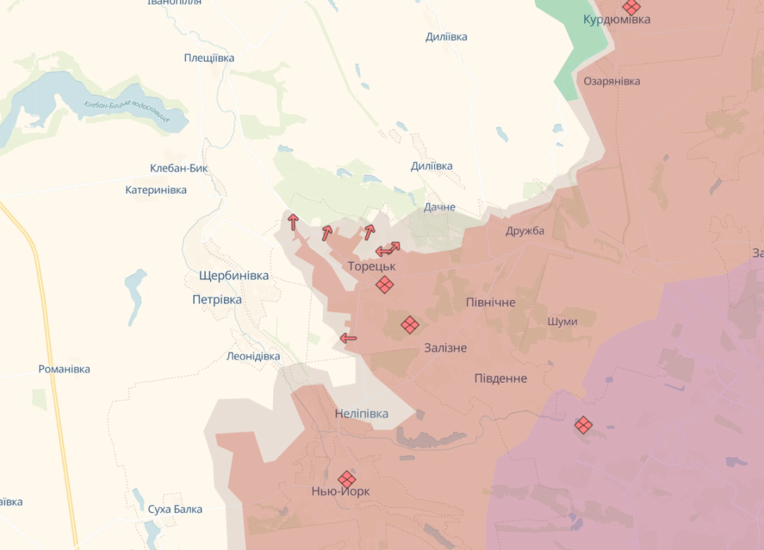 Торецьк, ситуація в Торецьку, карта, мапа, DeepState,