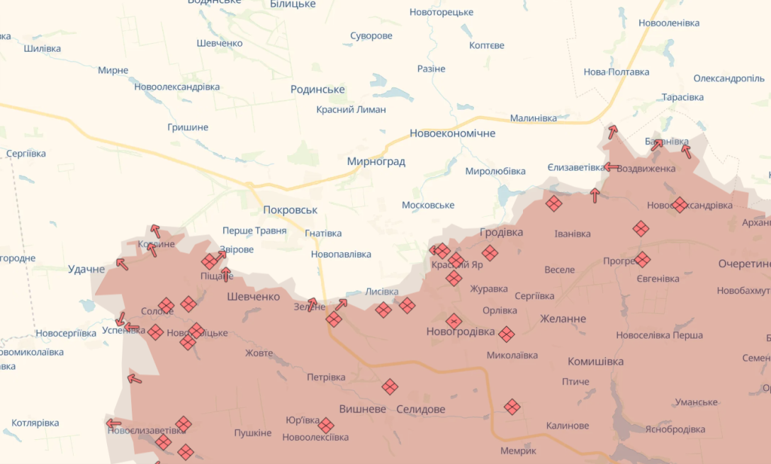 Покровський напрямок, Покровськ, лінія фронту, ситуація на Донбасі, лінія боєзіткнення, карта, мапа, DeepState qxziqquiqtrixxzrz