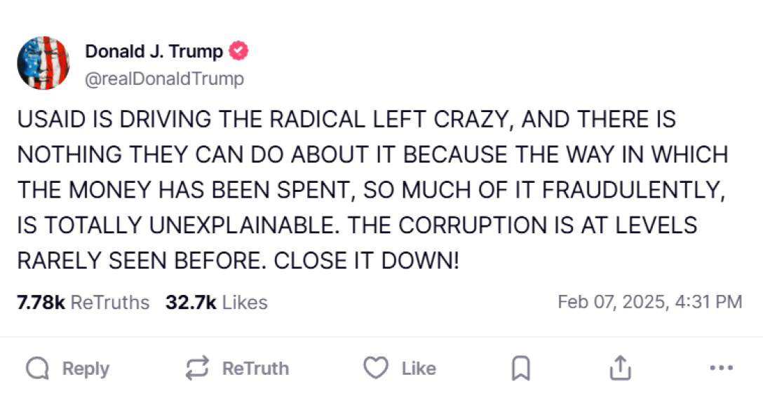 Доналд Тръмп, USAID, закриване на USAID, изявление на Тръмп, Американска агенция за международно развитие, Trump Truth Social