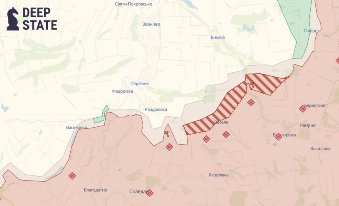 Ситуацията в район Весели в Донбас, карта