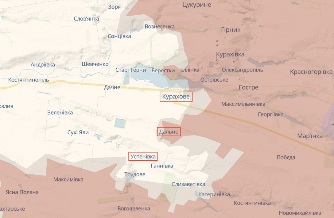 Дальнє, Курахове, Успенівка, Курахівський напрямок, Донецька область, карта бойових дій