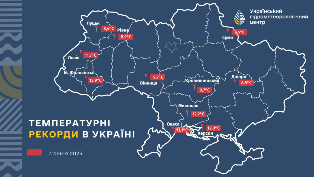 Температурні рекорди в Україні 7 січня