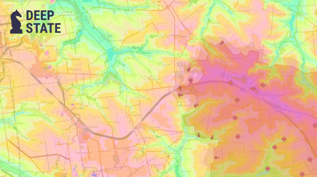 Карта боїв за село Прогрес від DeepState