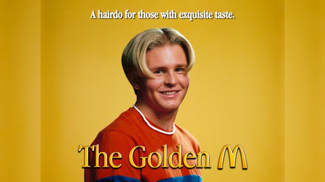 прическа, золотая арка, логотип Макдональдс