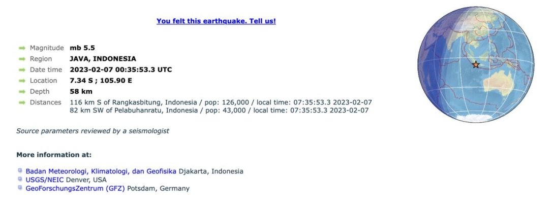 Недавние землетрясения в мире