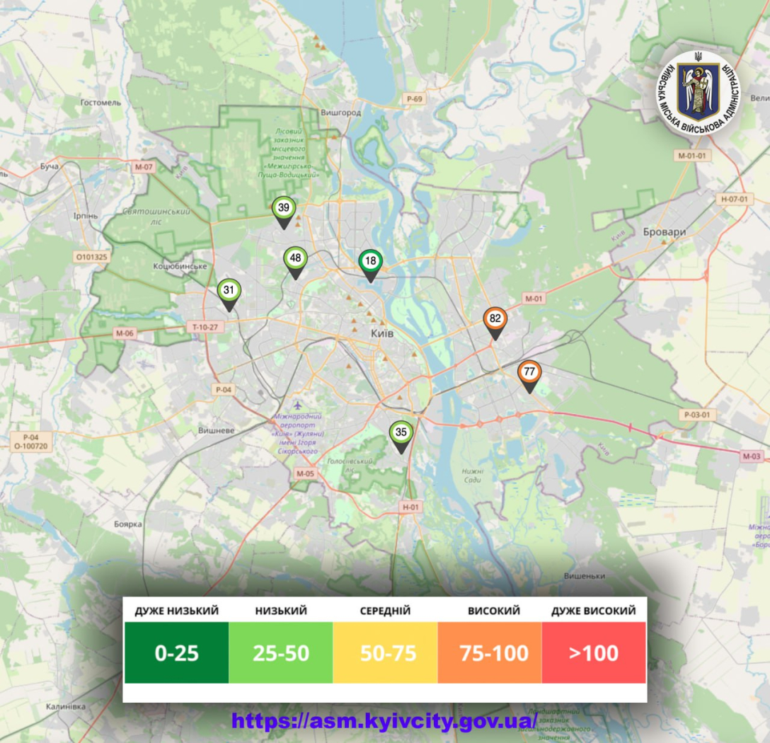 Карта якості повітря у Києві