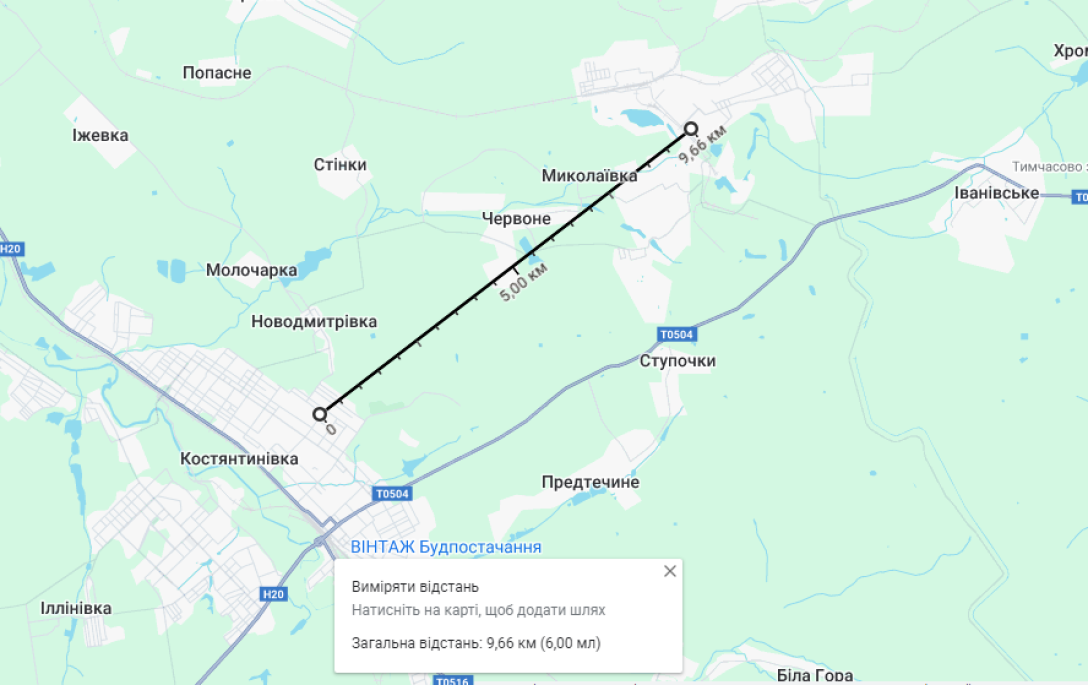 Костянтинівка Часів Яр відстань, карта Костянтинівка