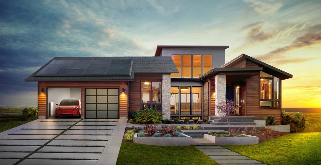 Дом со стационарными солнечными панелями Solar Roof производства SolarCity