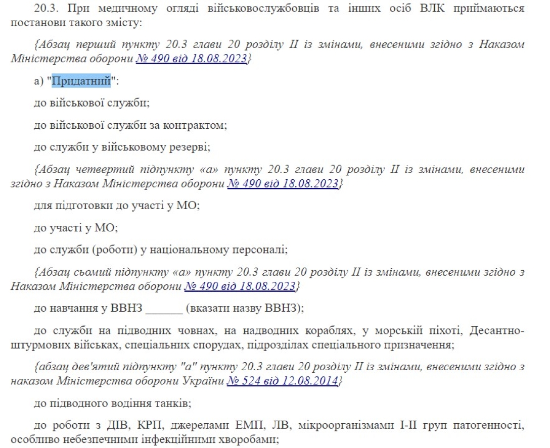 Мобілізація в Україні, ВЛК, постанова ВЛК, придатний або непридатний