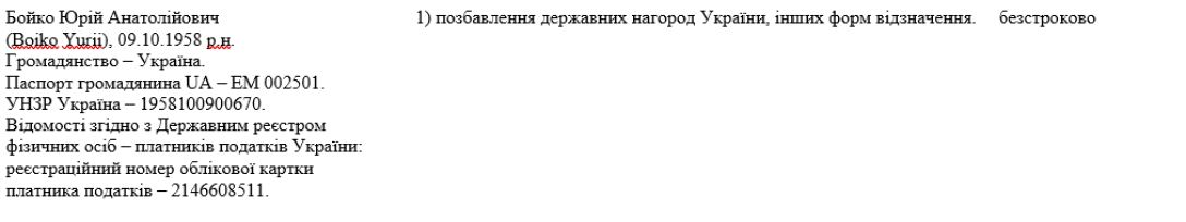 Санкції проти Юрія Бойка