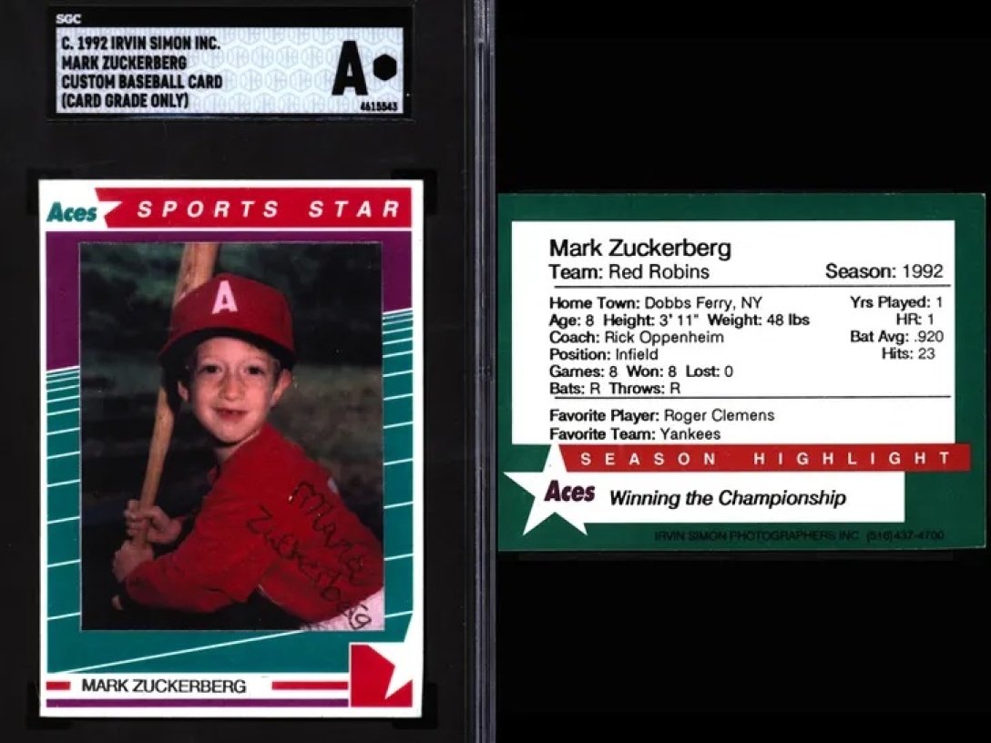 марк цукерберг, бейсбольна картка, бейсбол, марк цукерберг у дитинстві