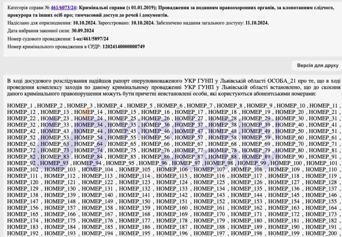 Убийство Фарион, решение суда, номера из дела Фарион