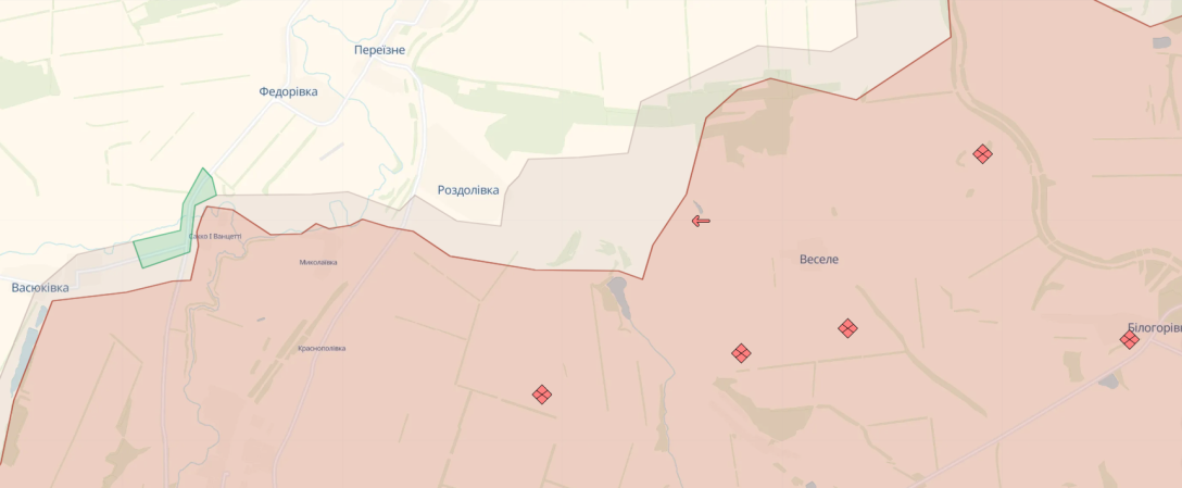 Мапа боїв біля села Роздолівка