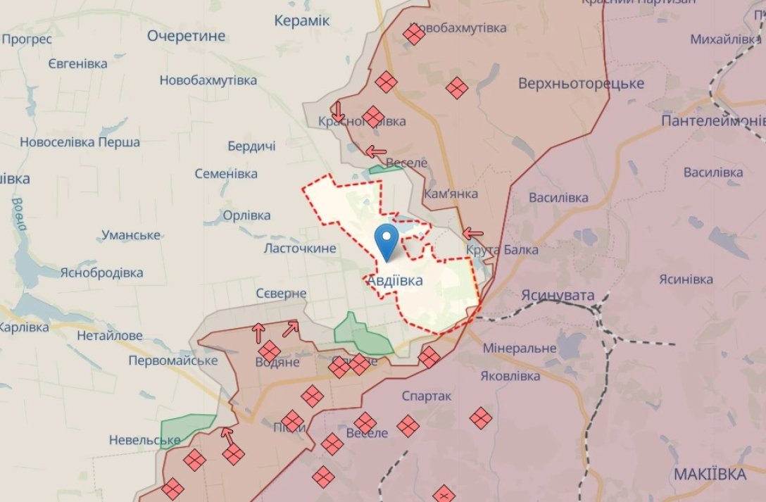 Map of military operations, battles for Avdiivka