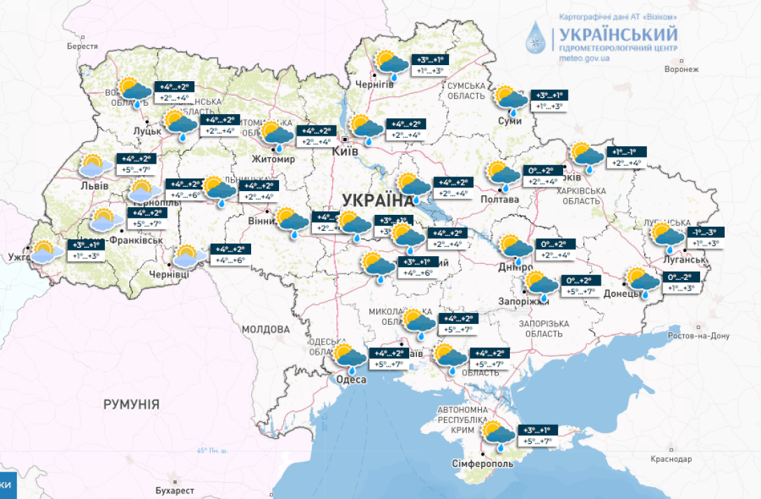 Карта погоди на 18 грудня