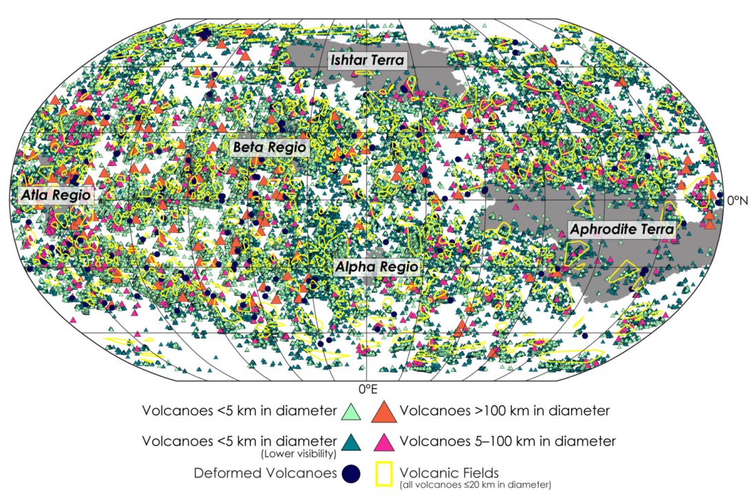 Создана самая подробная карта вулканов Венеры: их десятки тысяч, но ниодного на южном полюсе (фото)