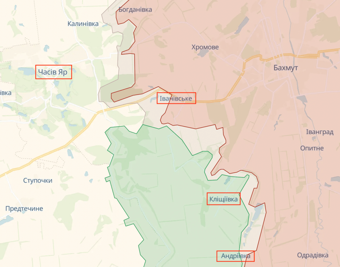 Часів Яр, Часів Яр карта, Часів Яр Донецька область, карта війни в україні, карта війни, Кліщіївка, Андріївка, Іванівське