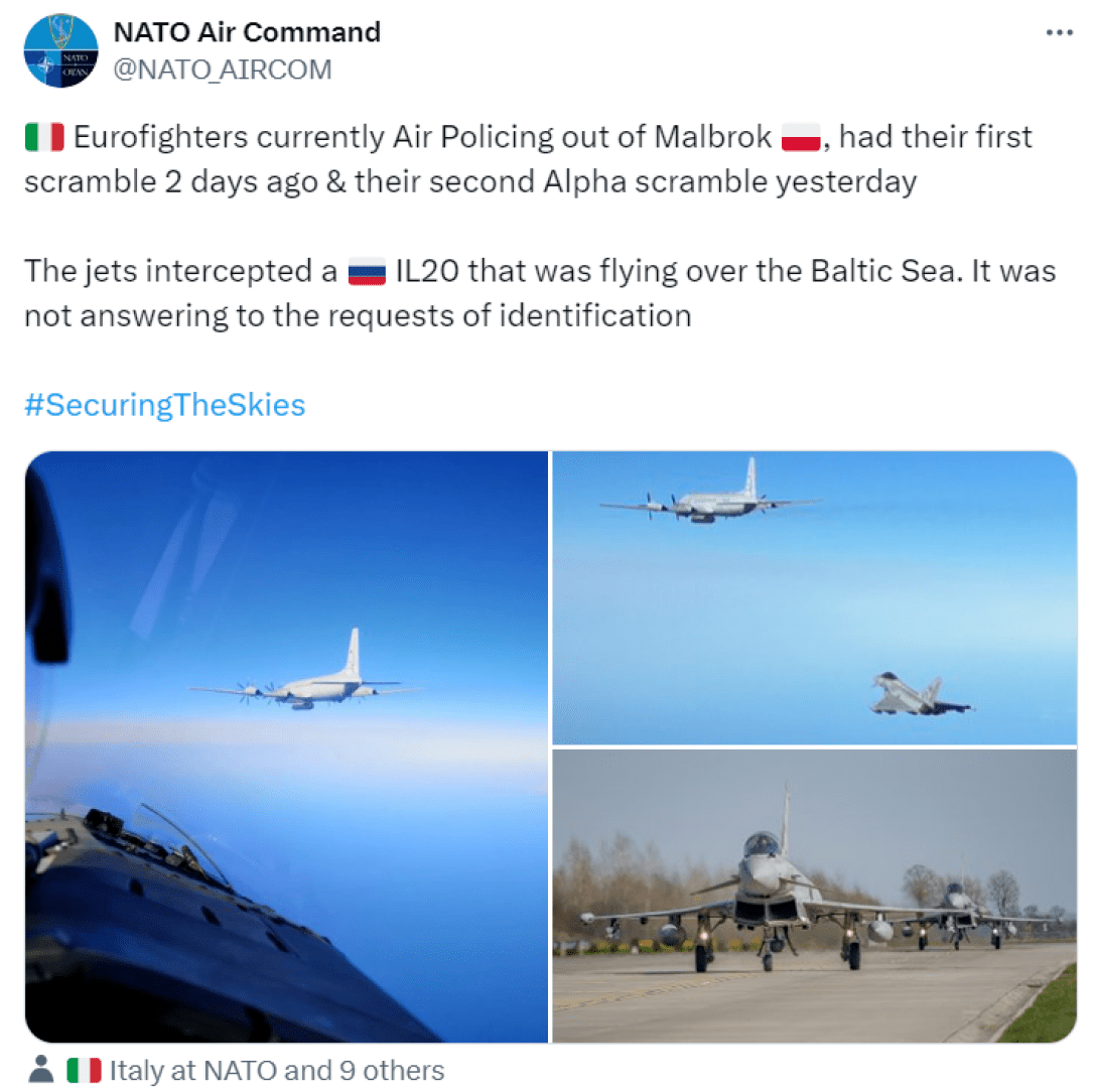 Винищувачі НАТО перехопили російський Іл-20 над Балтійським морем