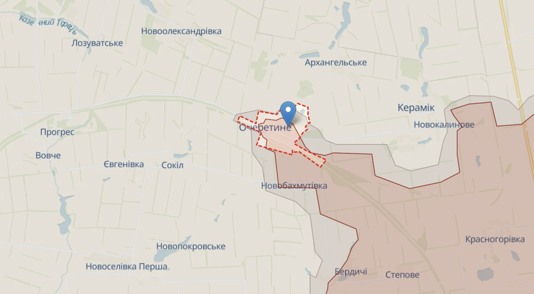 Очеретине, карта Донецької області, Донецька область, карта війни queideeidrhixxant