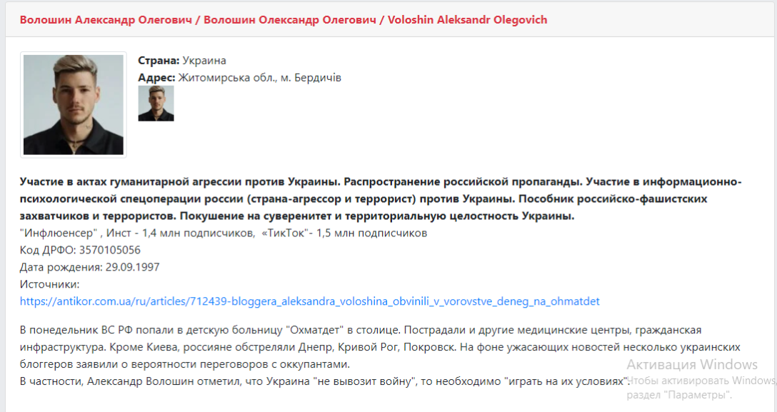 Олександр Волошин у базі Миротворець rtiddxixeiddqzrz