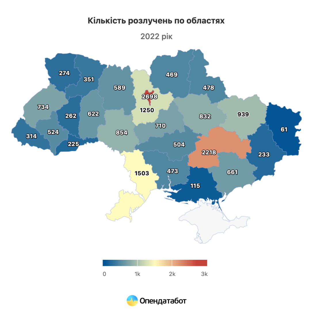 График статистика количество разводов за 2022 год по Украине