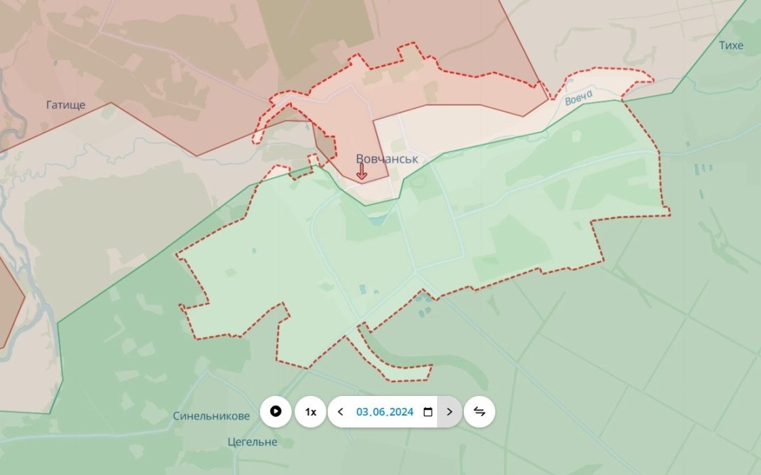 Бої у Вовчанську, 3 червня, карта