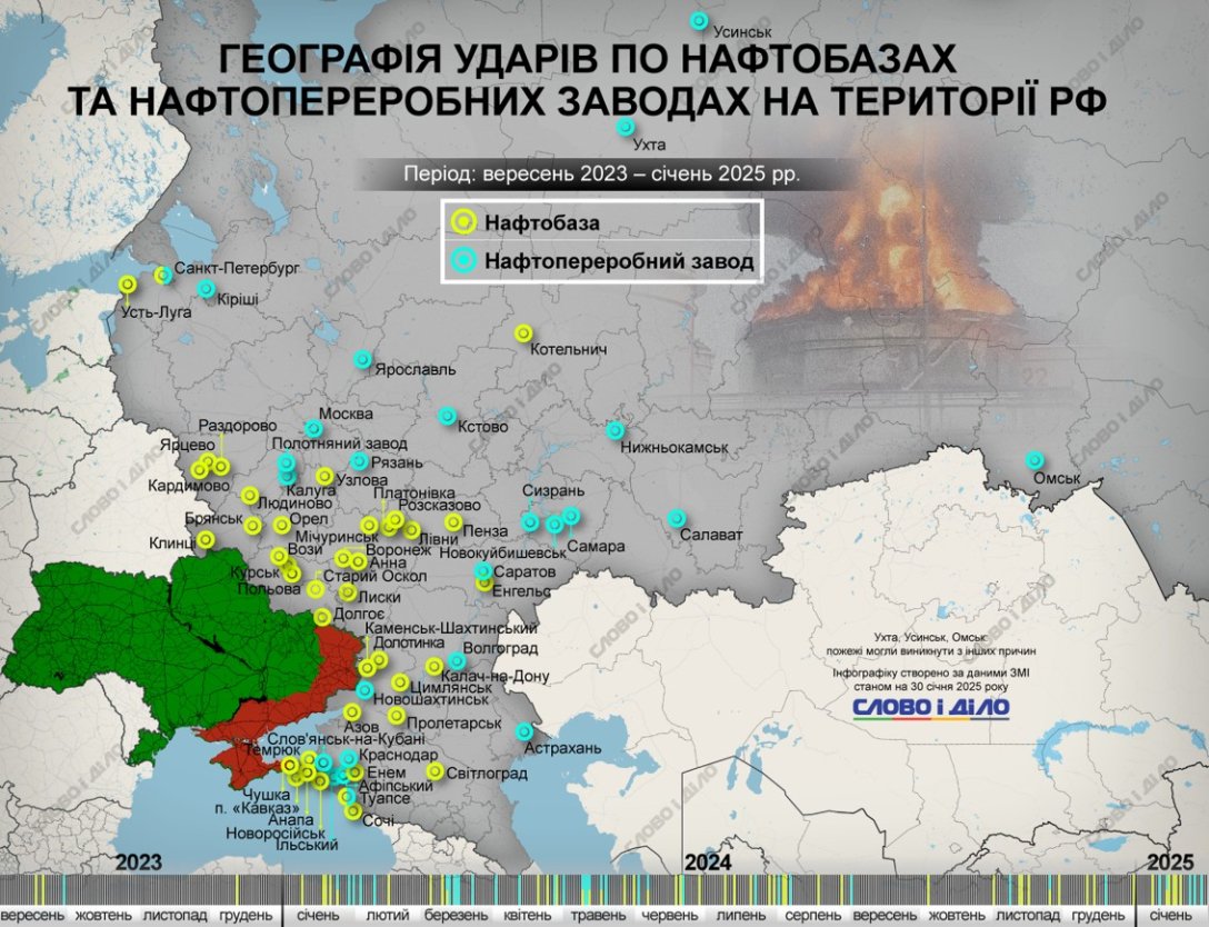 Удари по РФ, географія ударів по РФ, карта, Слово і діло