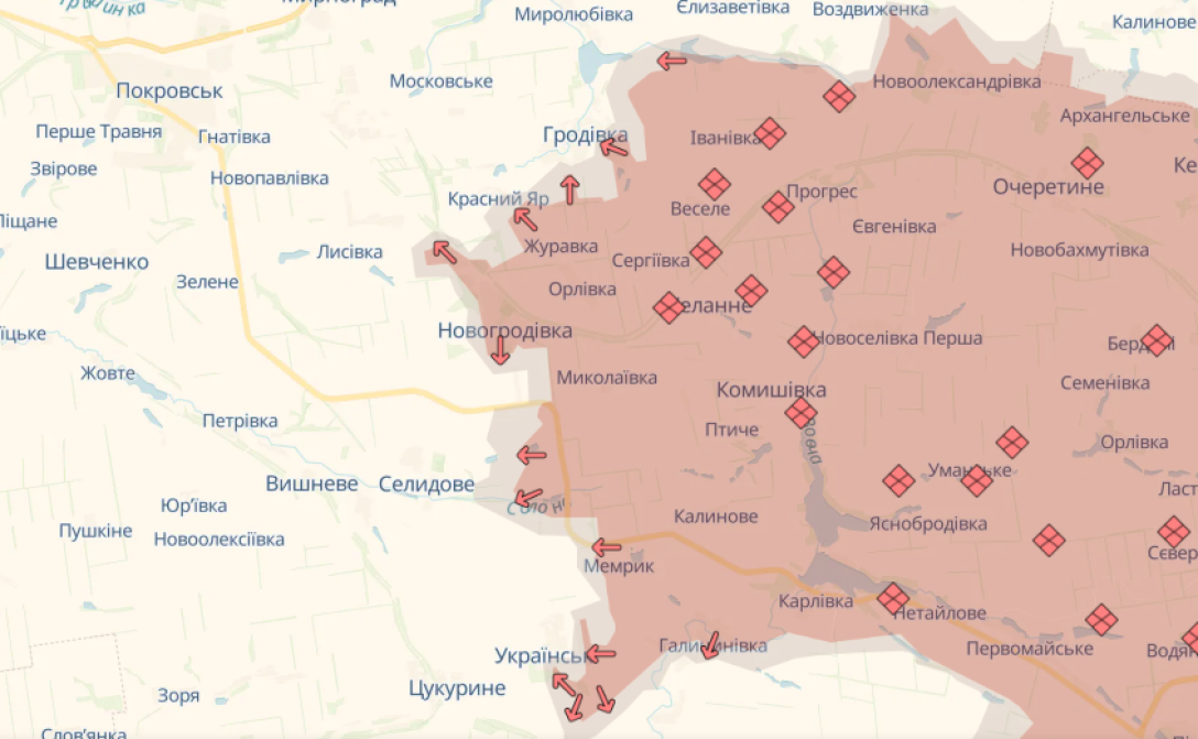 покровськ, зс рф, російська армія, наступ, зсу, українська армія, карта, донецька область, війна