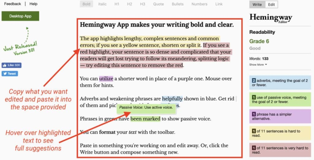 Hemingway App, приложение, редактор