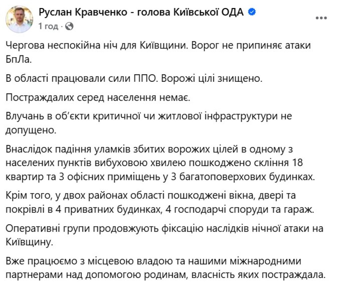 Нічний удар РФ, шахеди, 21 листопада, Київська область, Кравченко