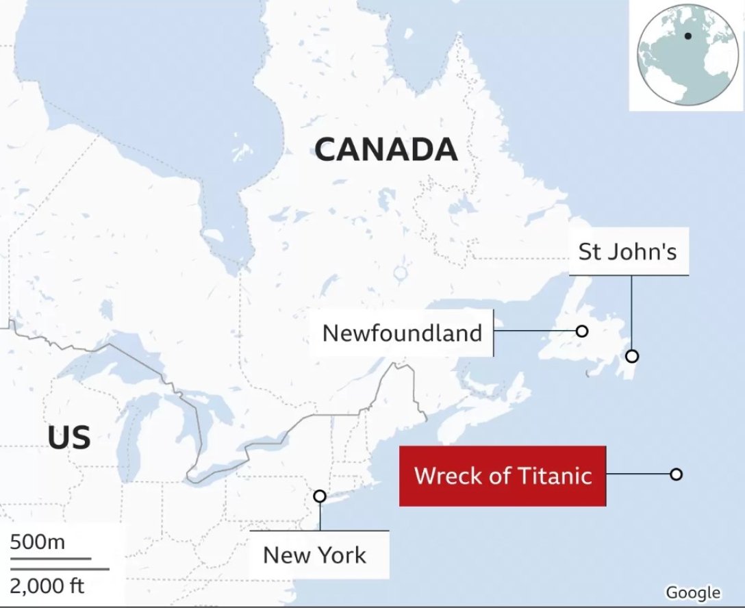 карта, Канада, місце аварії корабля Титанік