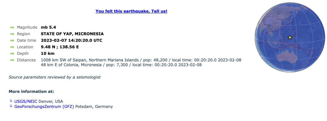 Недавние землетрясения в мире