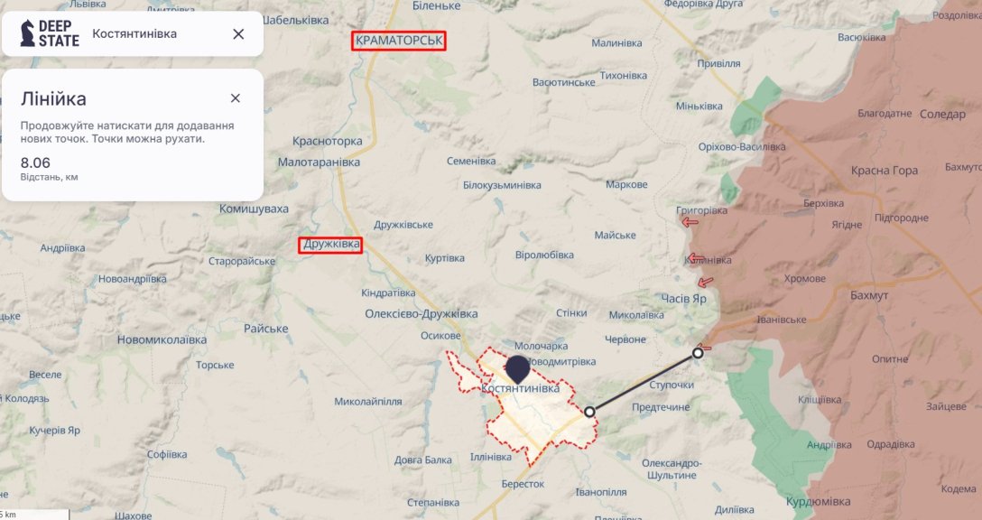 Бої на Донбасі, Часів Яр, Костянтинівка, бої 22 жовтня, карта, DeepState