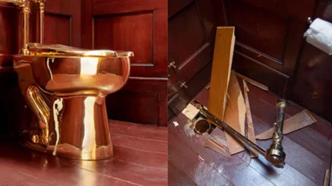 Златна тоалетна, открадната тоалетна от дворец в Англия, дворец Бленхайм, скъпоценна тоалетна, дързък обир, открити виновници