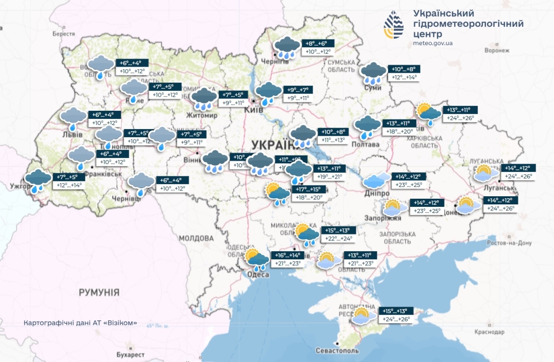 Прогноз погоди на 17 квітня, карта