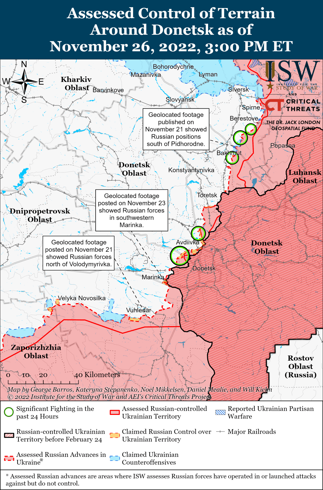 карта боевых действий, Донбасс, 26 ноября