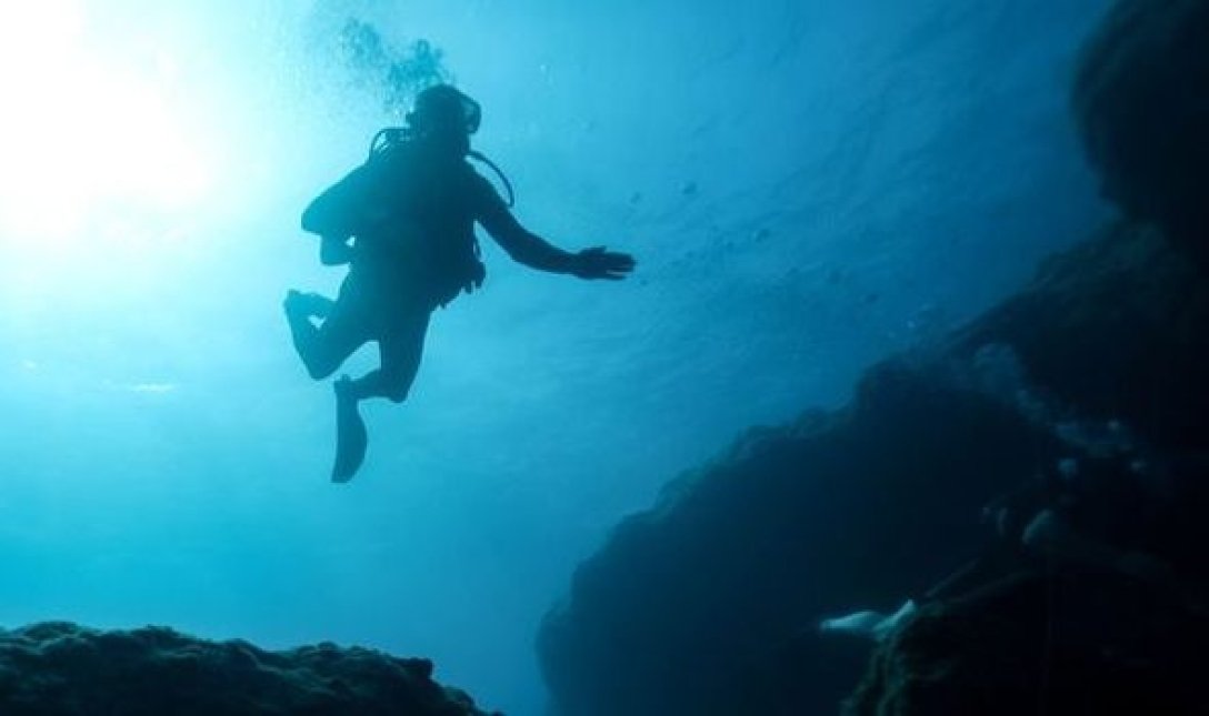 дайвер, море, вода, лодка, фото