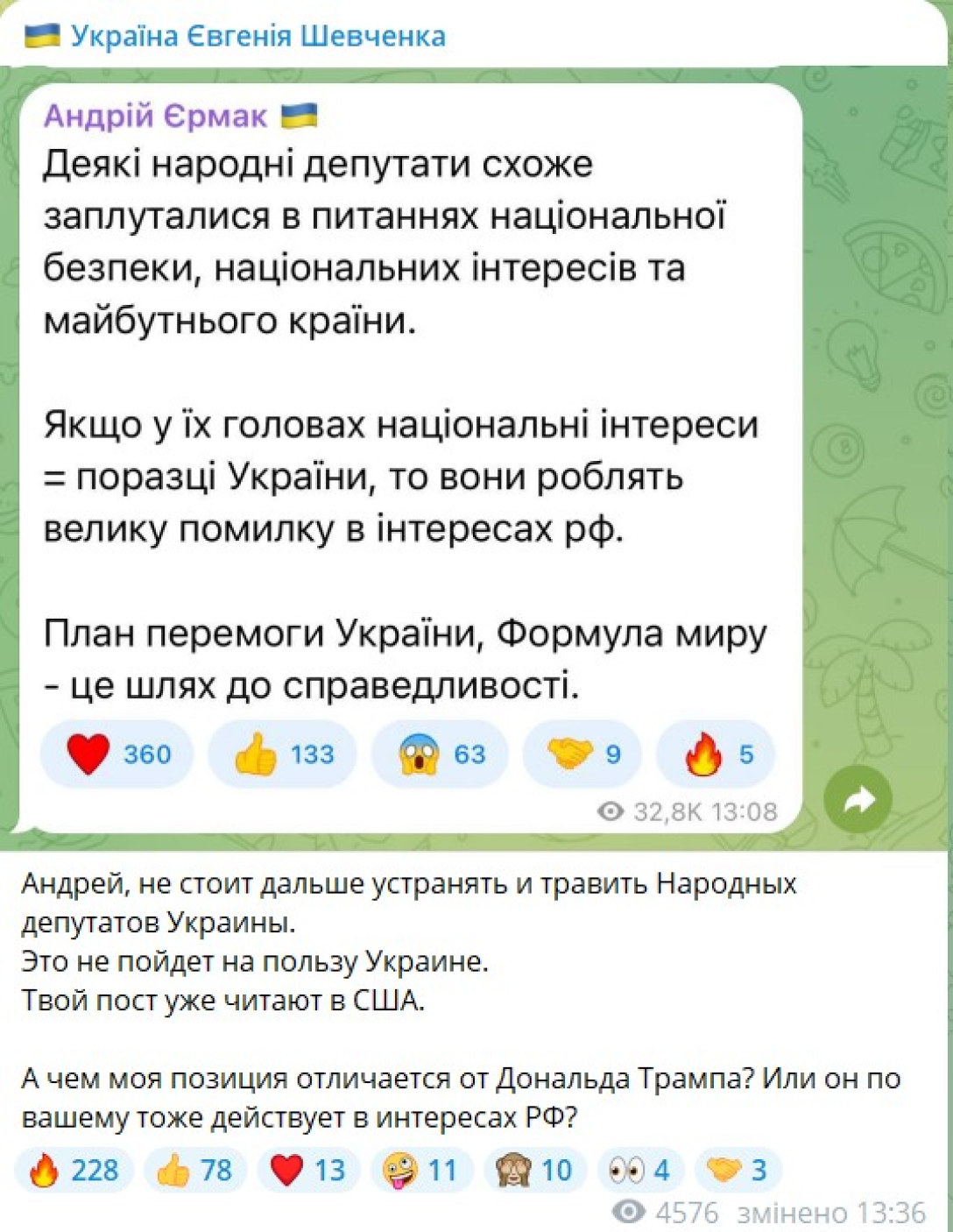 Переговоры с РФ, Шевченко ответ Ермаку, план трампа